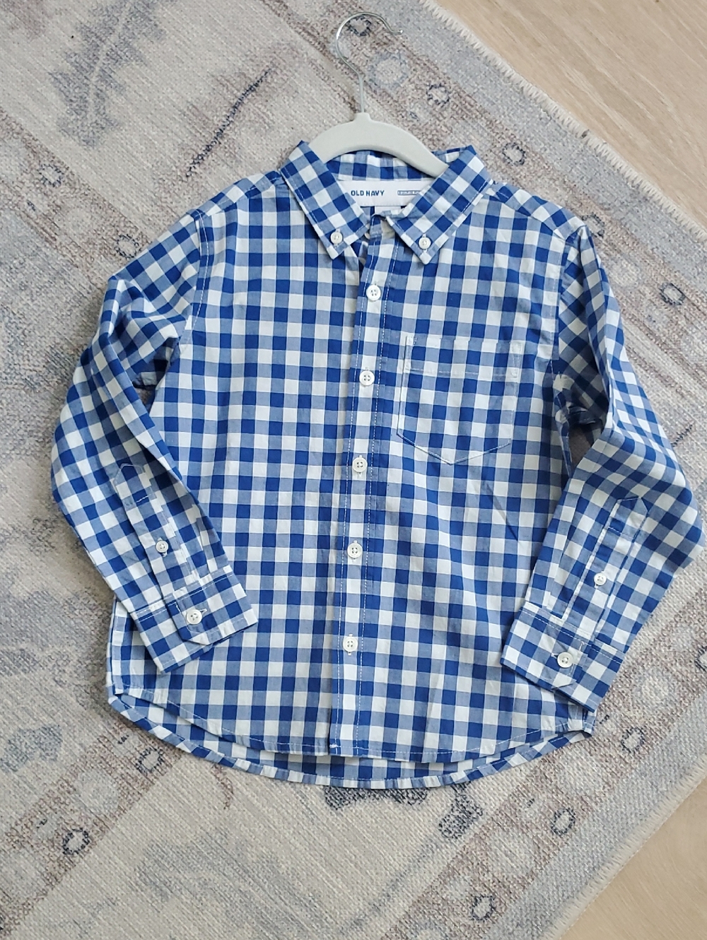 NWOT Old Navy Boys Blue Gingham Button - Down Shirt Built-in Flex SzXS (5)